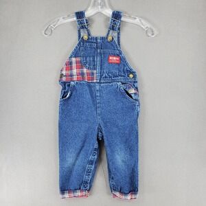 OshKosh B'gosh Toddler Kids Boy's 2T‎ Denim Overalls Red Plaid USA Made Vestbak